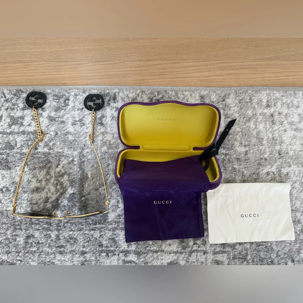 Gucci Gold Metal Square Sunglasses with Dark Gray Lenses
